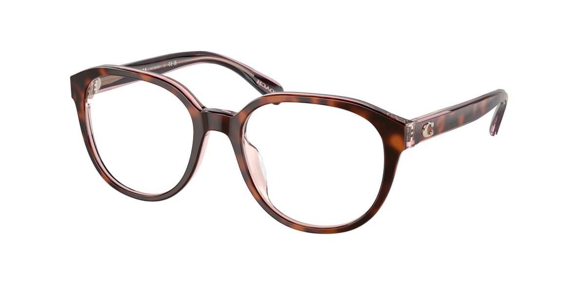 Coach Frame HC6209U in Tortoise/Transparent Pink (5744), front three-quarter view