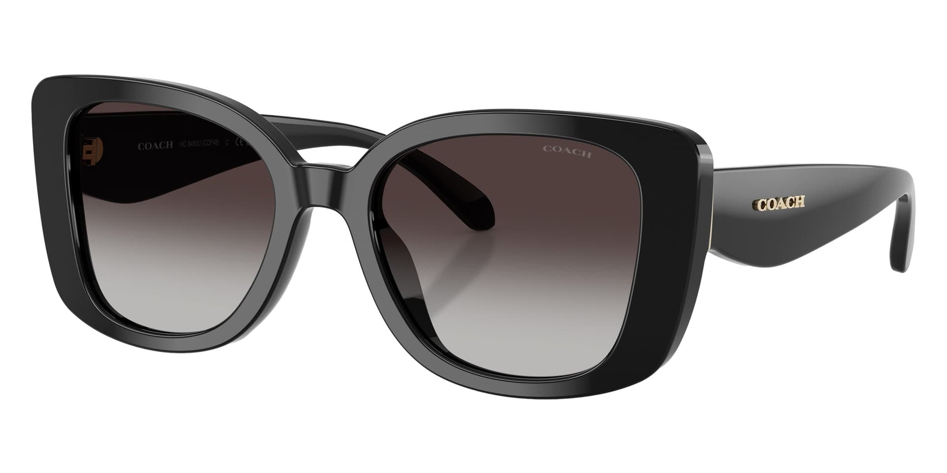 Coach Sunglasses HC8450U in Black / Gray Gradient 50028G (50028G), front three-quarter view