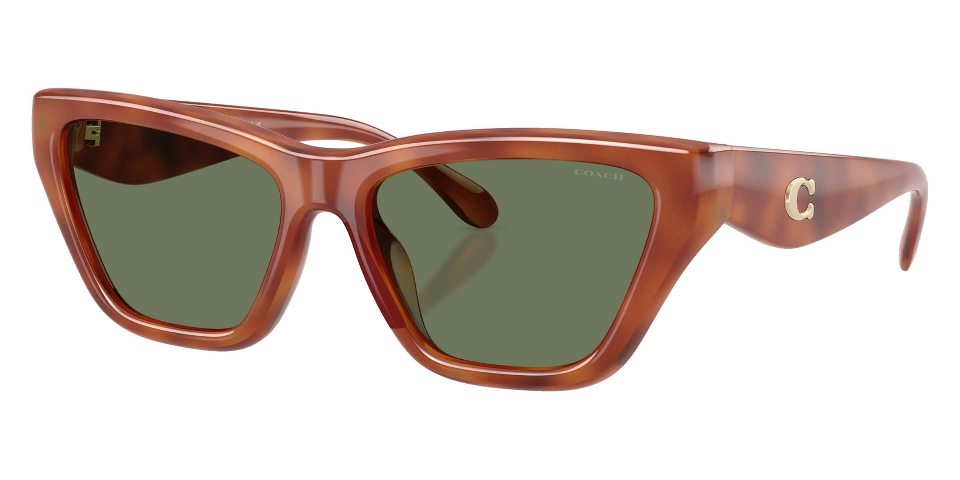 Coach Sunglasses HC8449U in Caramel Tortoise / Green Solid 577482 (577482), front three-quarter view