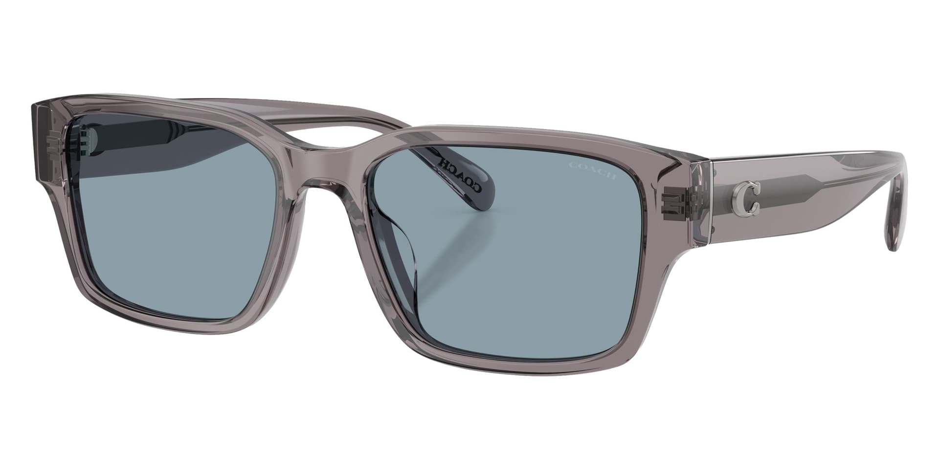 Coach Sunglasses HC8441U in Transparent Gray / Light Blue Solid (553772), front three-quarter view