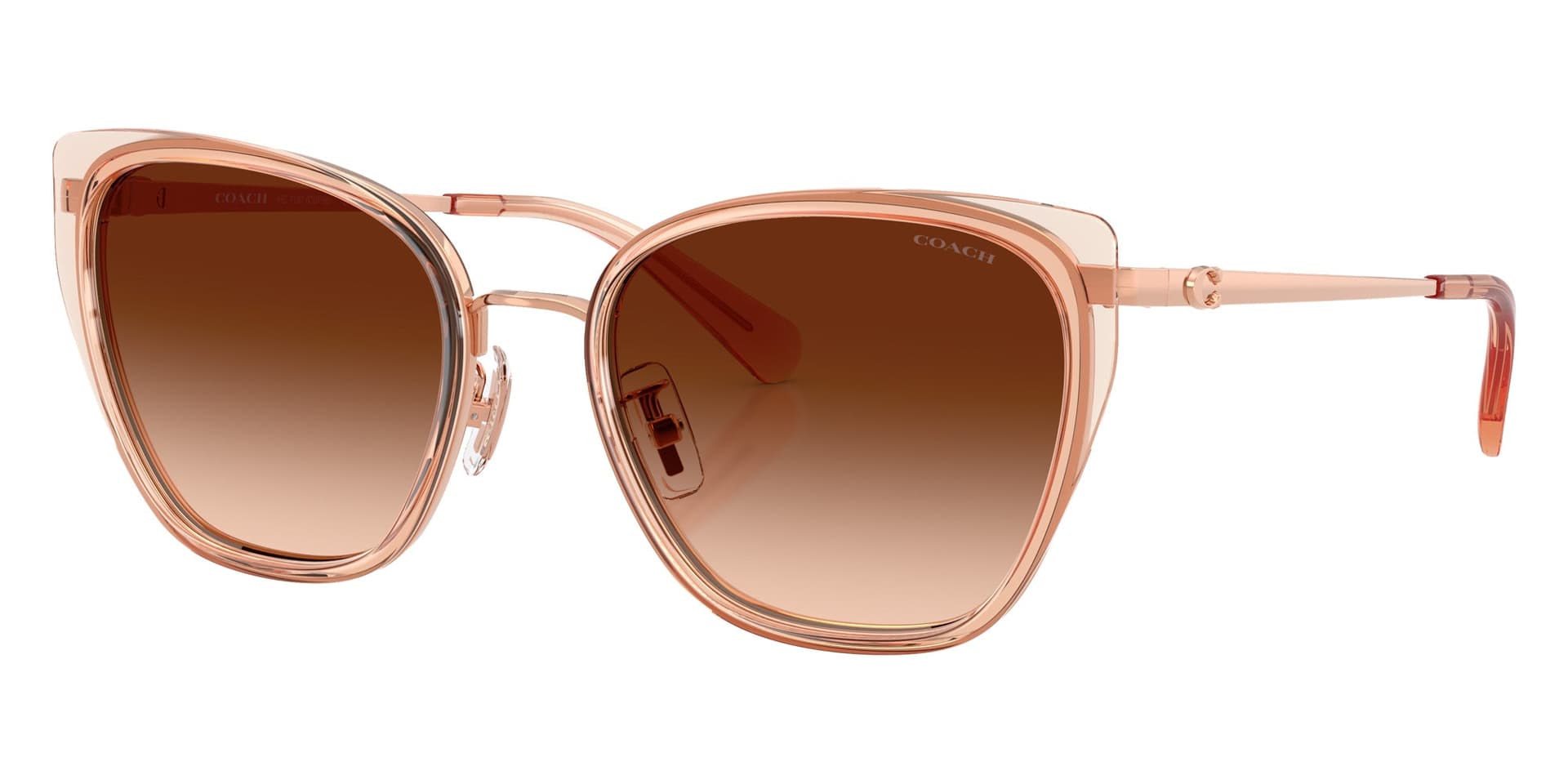 Coach Sunglasses HC7187 in Rose Gold/Champagne / Brown Gradient 948774 (948774), front three-quarter view