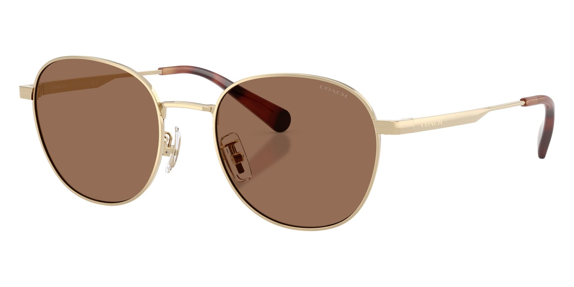 Coach Sunglasses HC7191 in Shiny Light Gold / Brown Solid 900513 (900513), front three-quarter view