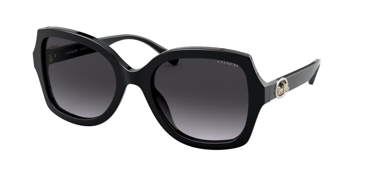 Coach Sunglasses HC8295 in Black (50028G), front three-quarter view