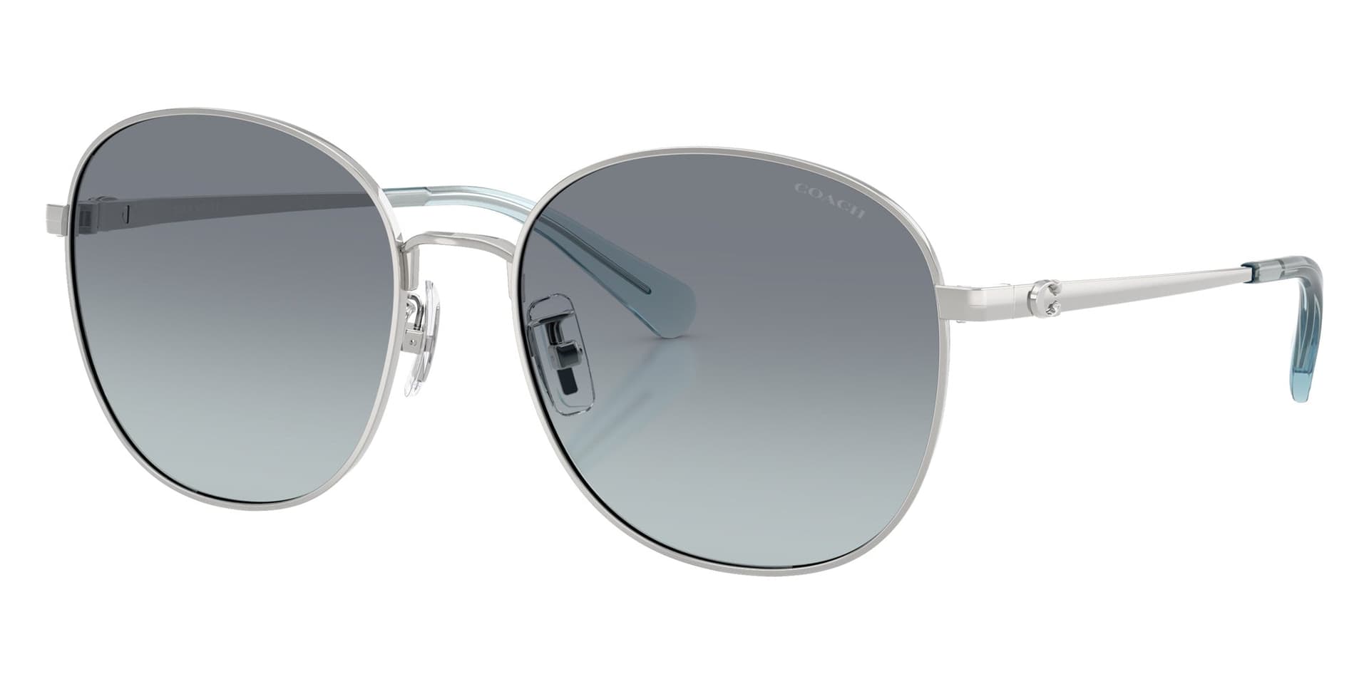 Coach Sunglasses HC7189 in Shiny Silver / Ocean Gradient 900119 (900119), front three-quarter view