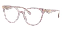 Coach Frame HC6259U in Transparent Pink Floral Print / Clear Blue Light 5953SB (5953SB), front three-quarter view