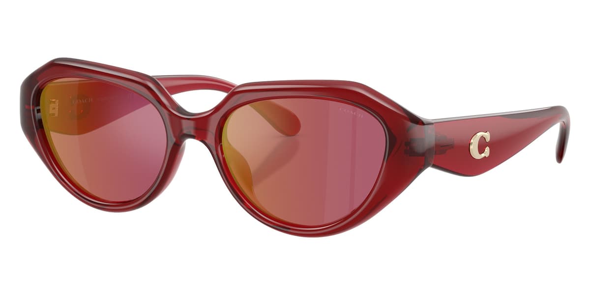 Coach Sunglasses HC8433U in Milky Cherry / Berry Flash Mirrored (5526D0), front three-quarter view