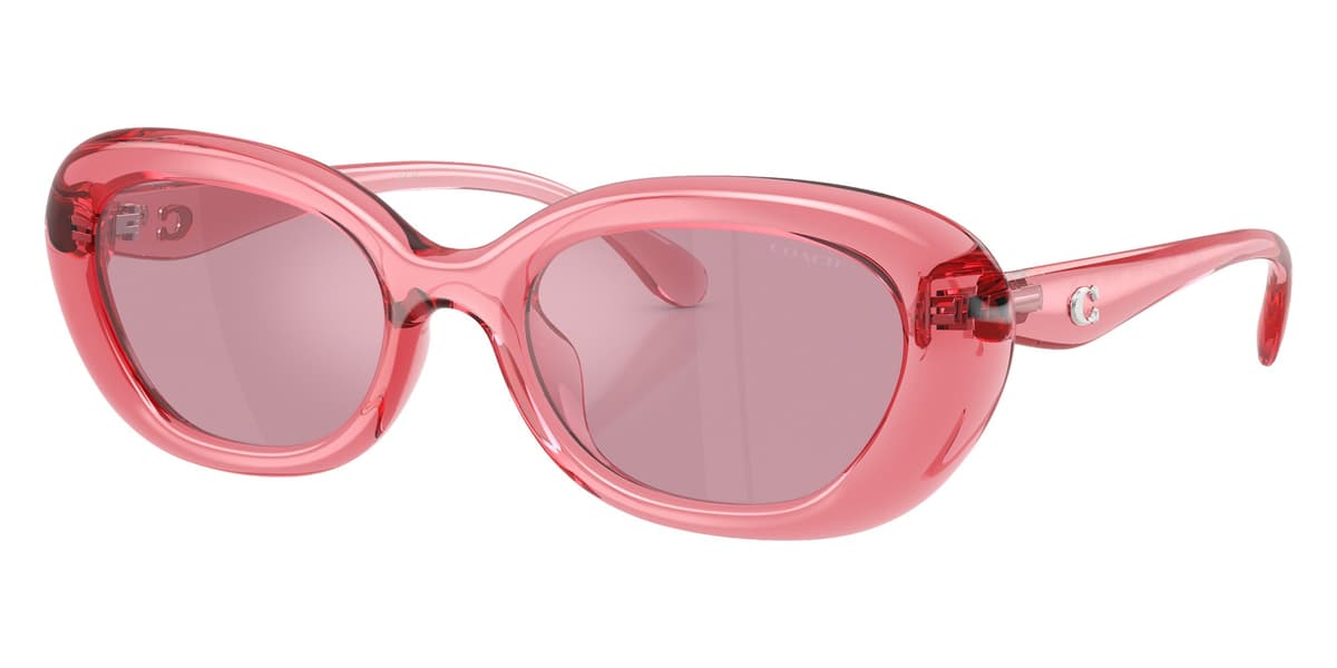 Coach Sunglasses HC8448U in Transparent Pink / Pink Mirrored 592830 (592830), front three-quarter view