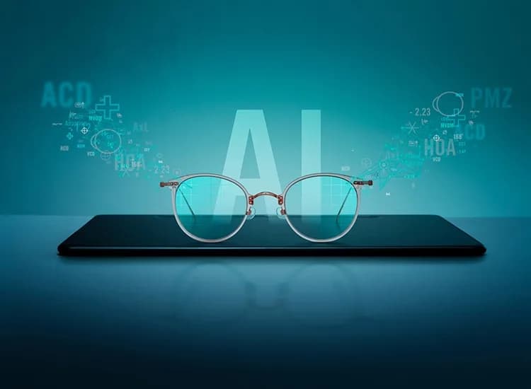Rodenstock Progressiv B.I.G. NORM Clear Lenses, Rodenstock illustration of spectacles with B.I.G. NORM lenses and AI eye-data graphics