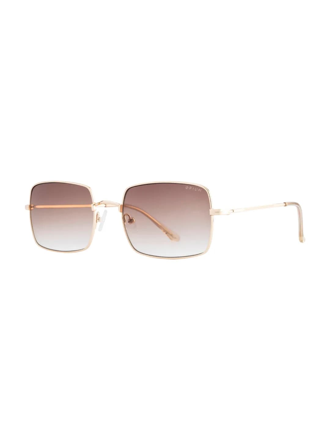 Opium OP-1922 Malaka rectangular sunglasses in gold metal with brown gradient lenses, front three-quarter view