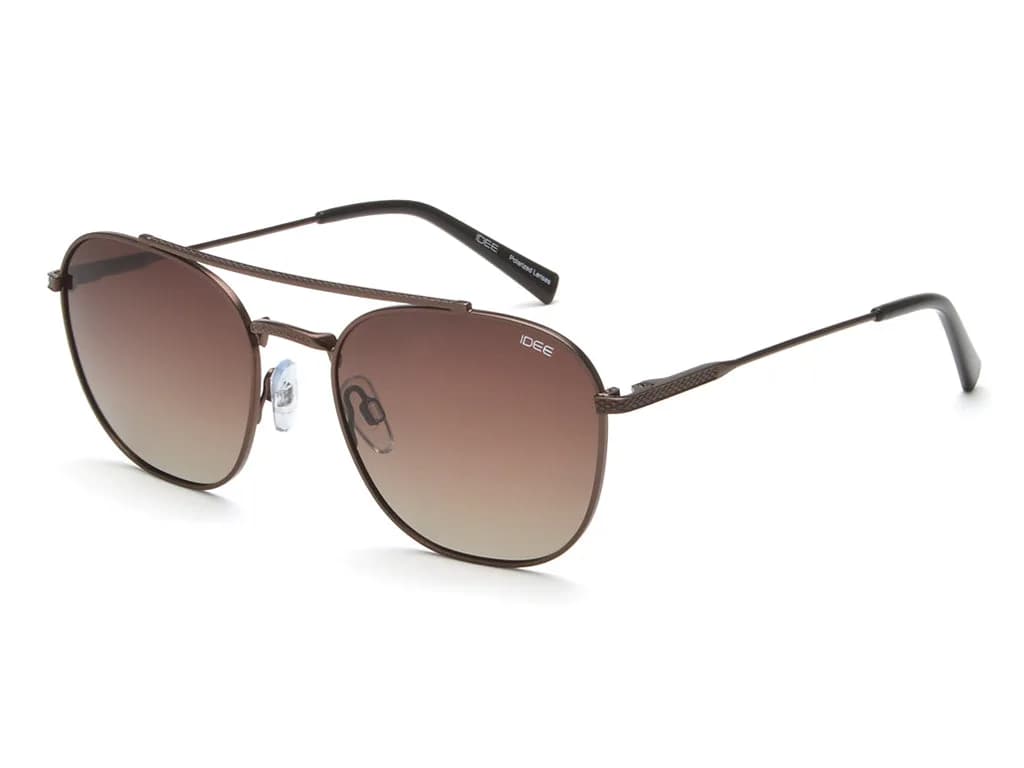 Idee 2825 C2P bronze metal double-bridge polarised sunglasses, front three-quarter view