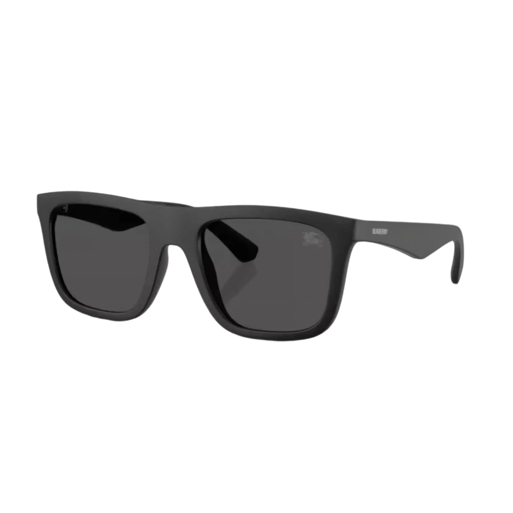 Burberry BE4458U sunglasses in Matte Black with dark grey lenses, front three-quarter view