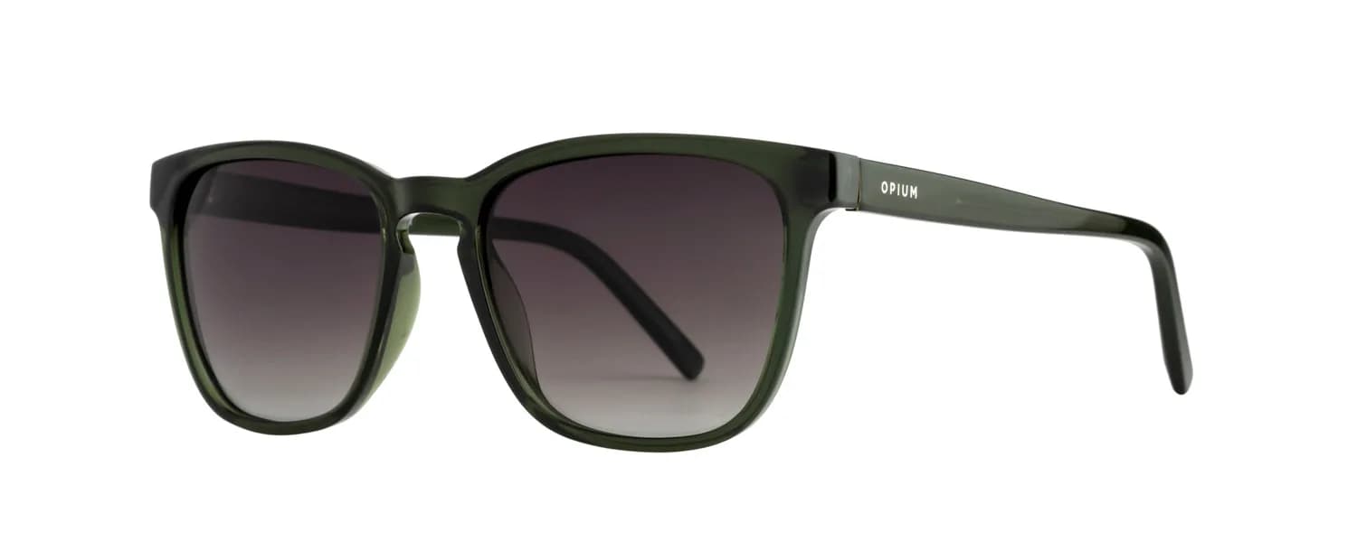 Opium OP-1906 wayfarer sunglasses in green (C04) with brown gradient lenses, front three-quarter view