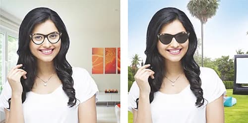 Vision Rx Lab Visio Fotolens Lenses, Fotolens photochromic lenses shown clear indoors and darkened outdoors