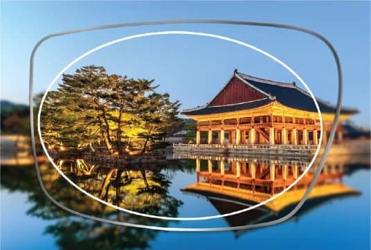 ASAHI BLP Rx SV Clear Lenses, schematic of the view through an ASAHI BLP single vision lens