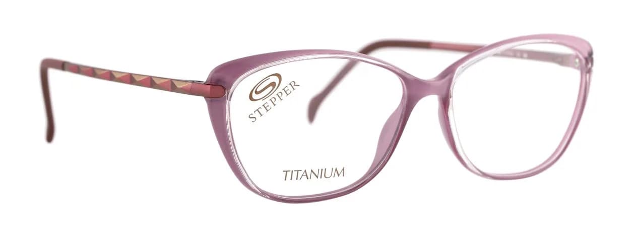 Stepper SI-30176 F330 pink titanium cat-eye eyeglass frame, front three-quarter view on white