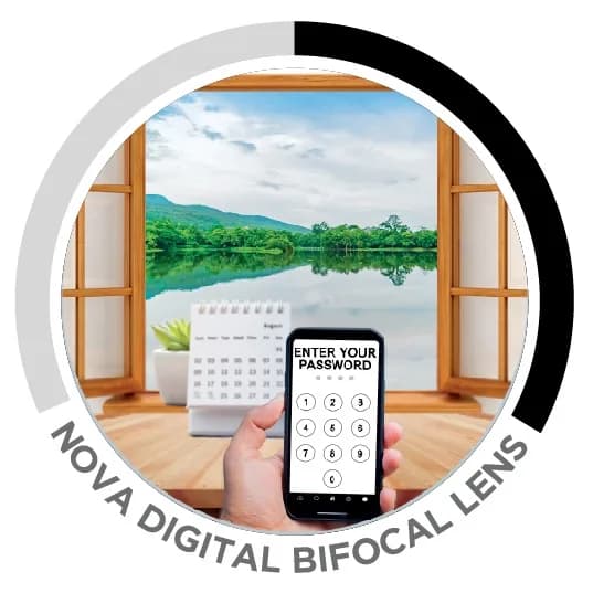 Nova Digital Bifocal Clear Lenses, official Nova visual of the view through the lens with no visible near-segment line