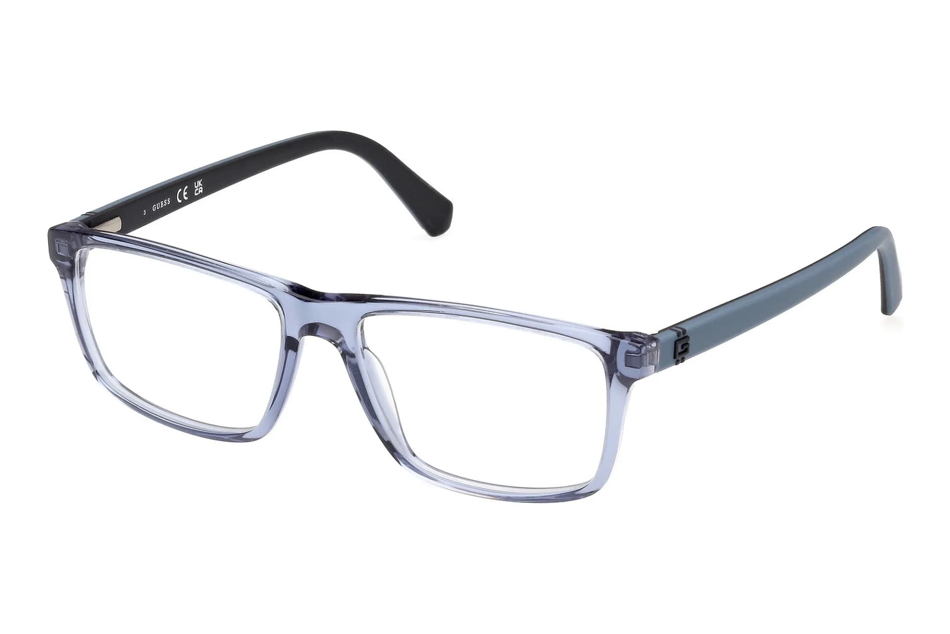 Guess Frame GU50130 in Shiny Blue (090), front three-quarter view