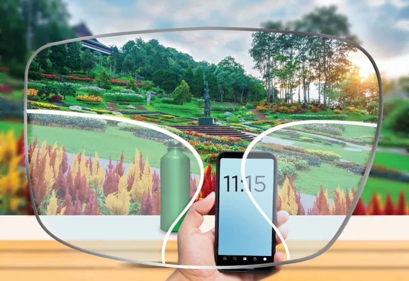 Nova Delite Progressive Clear Lenses, Nova illustration of the view through a Nova Delite progressive lens with its clear viewing zones outlined