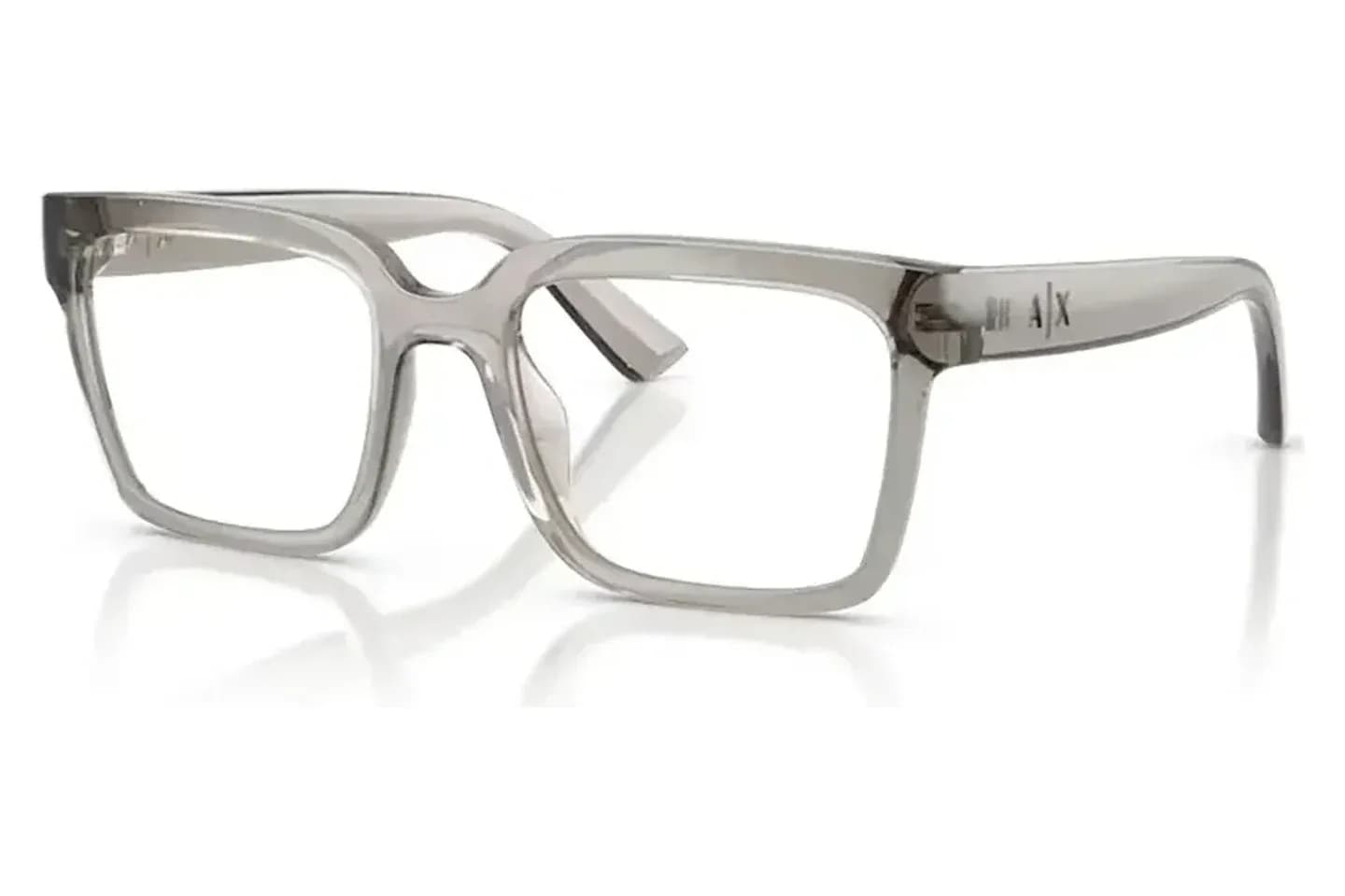 Armani Exchange AX3133U eyeglasses in shiny transparent grey (8394), front three-quarter view