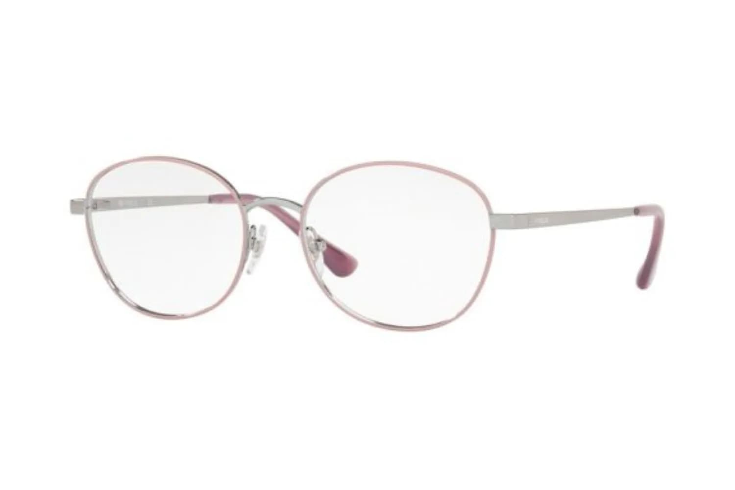Vogue Eyewear VO4125I eyeglasses, colour 5116 silver and pink round metal frame with plum temple tips, front three-quarter view