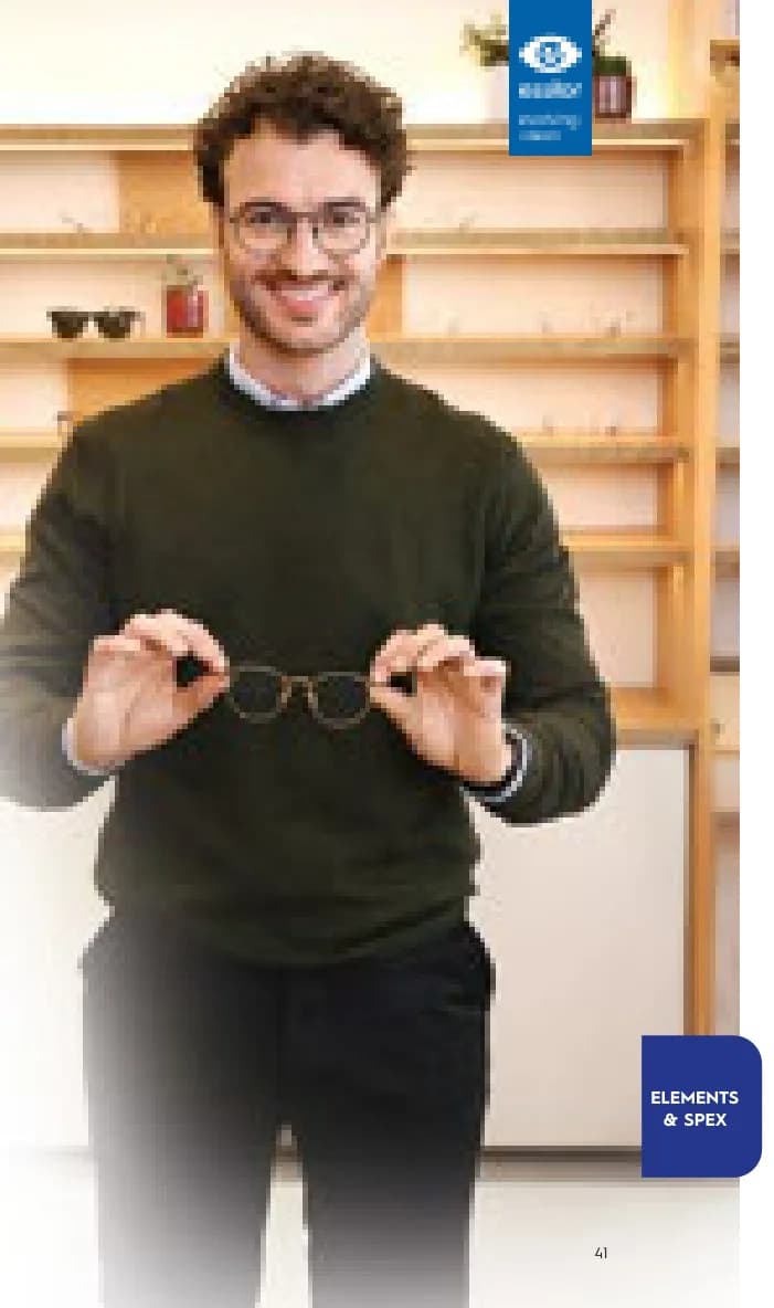 Essilor Smart Value FSV Lenses: Smart Value range lifestyle: man holding spectacles (same photo as pdfimg/essilor-p041-x3350.png)