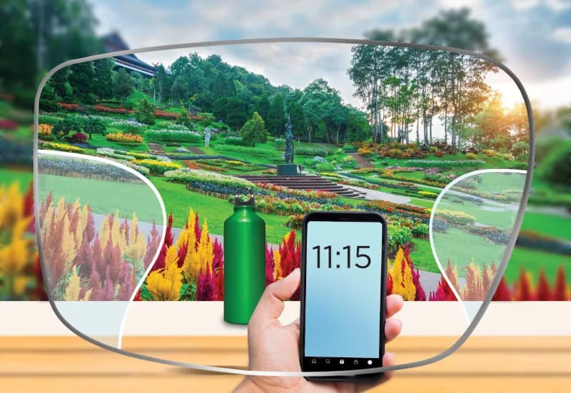 Nova Ai Progressive Transitions Gen S Lenses, Nova illustration of the view through a Nova Ai progressive lens with its clear viewing zones outlined