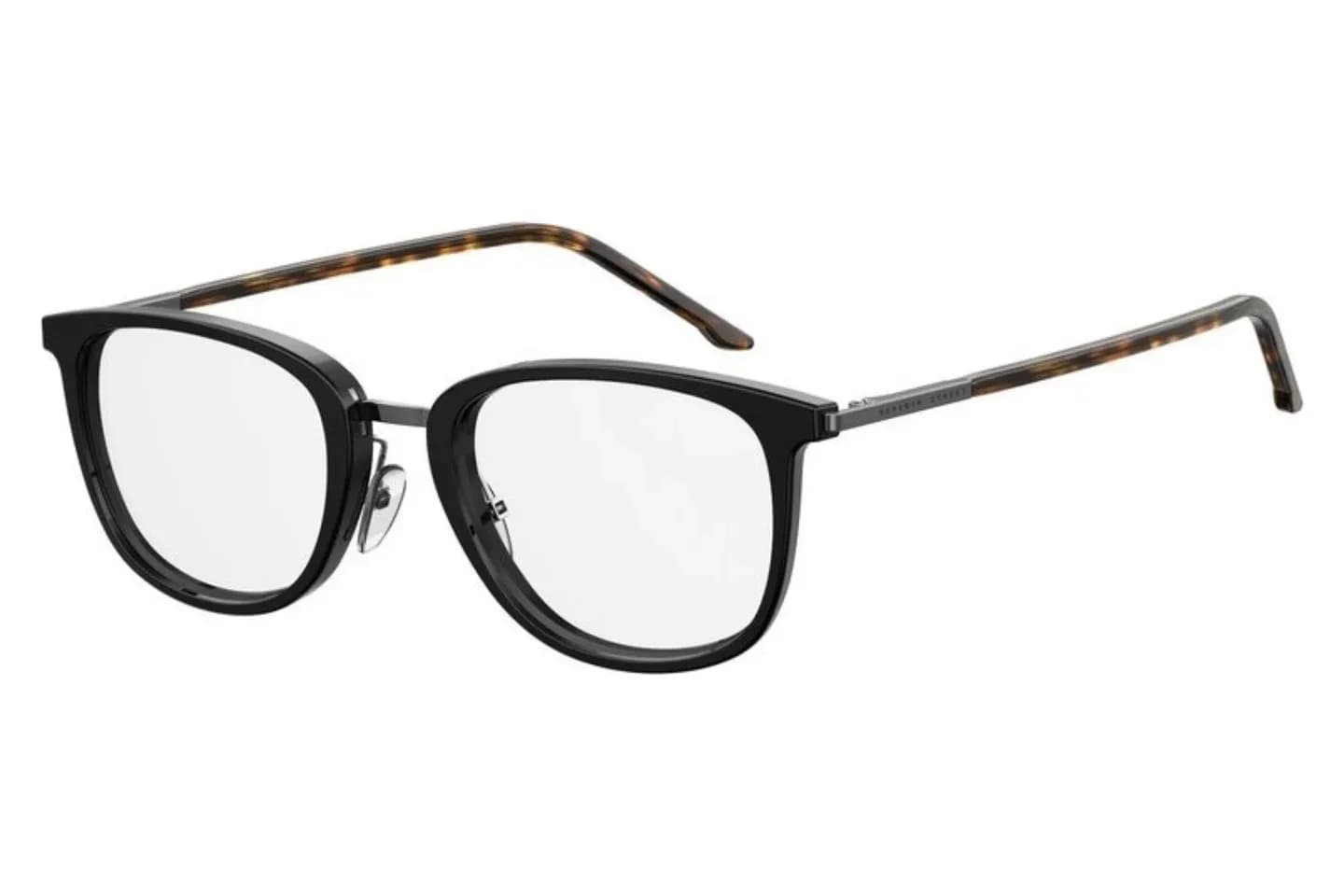 Seventh Street 7A 026 eyeglasses in black with gunmetal bridge and havana temple tips (807), front three-quarter view