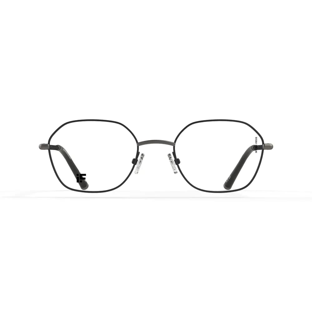 Intense Focus Senora 7 C-A matte black geometric metal eyeglasses with gunmetal bridge, front view
