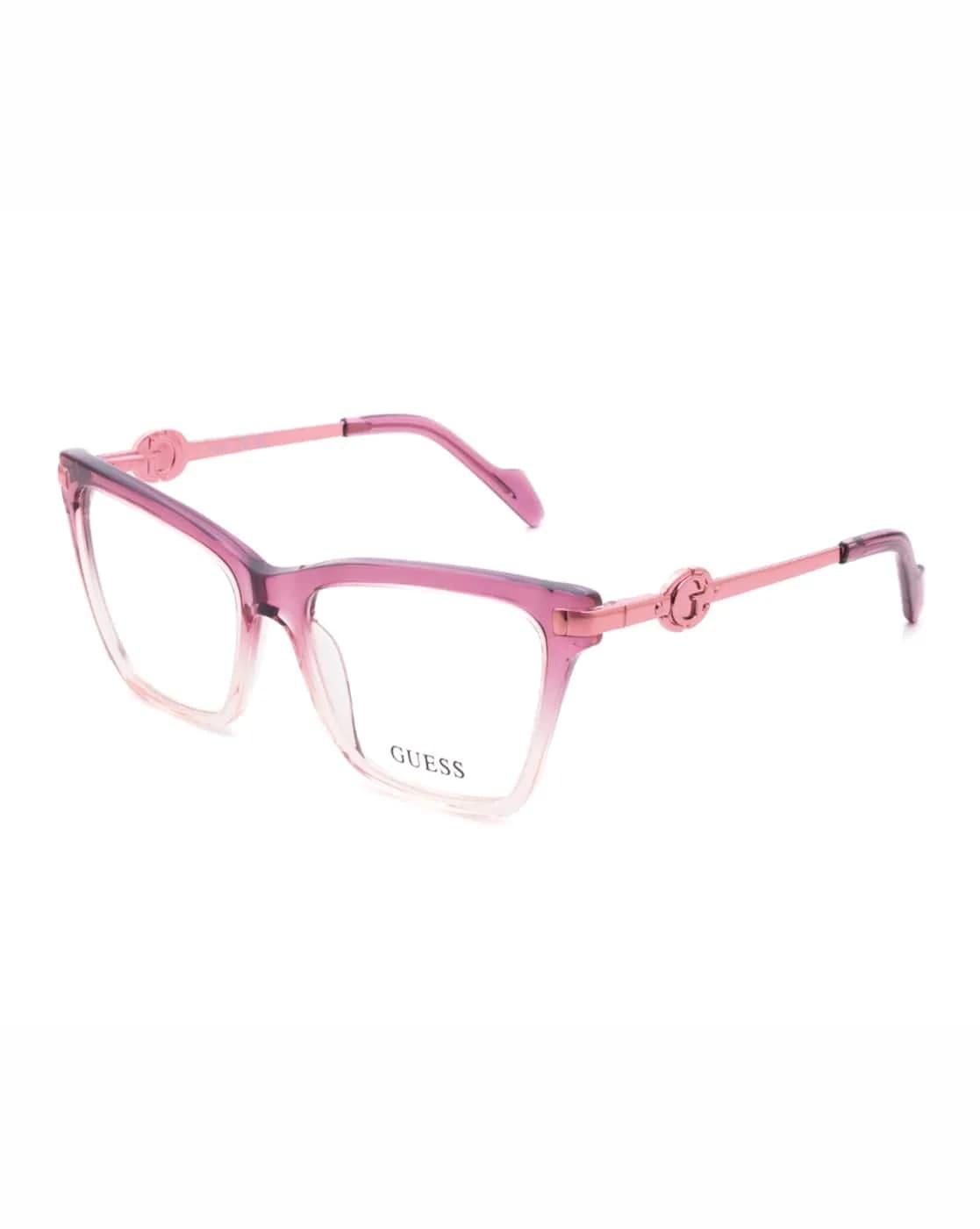 Guess GU50421 eyeglasses in purple to transparent (083), front three-quarter view