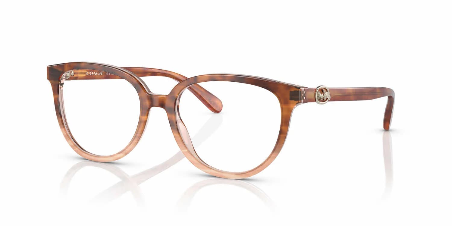 Coach HC6182 eyeglasses in Peach Tortoise (5652), front three-quarter view
