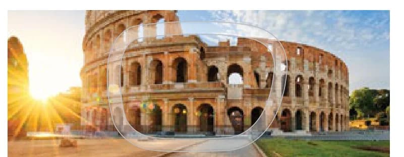 Vision Rx Lab Mineral RX SV Bi Concave Clear Lenses: SV lens outline over Colosseum photo - the panel (caption cropped off)