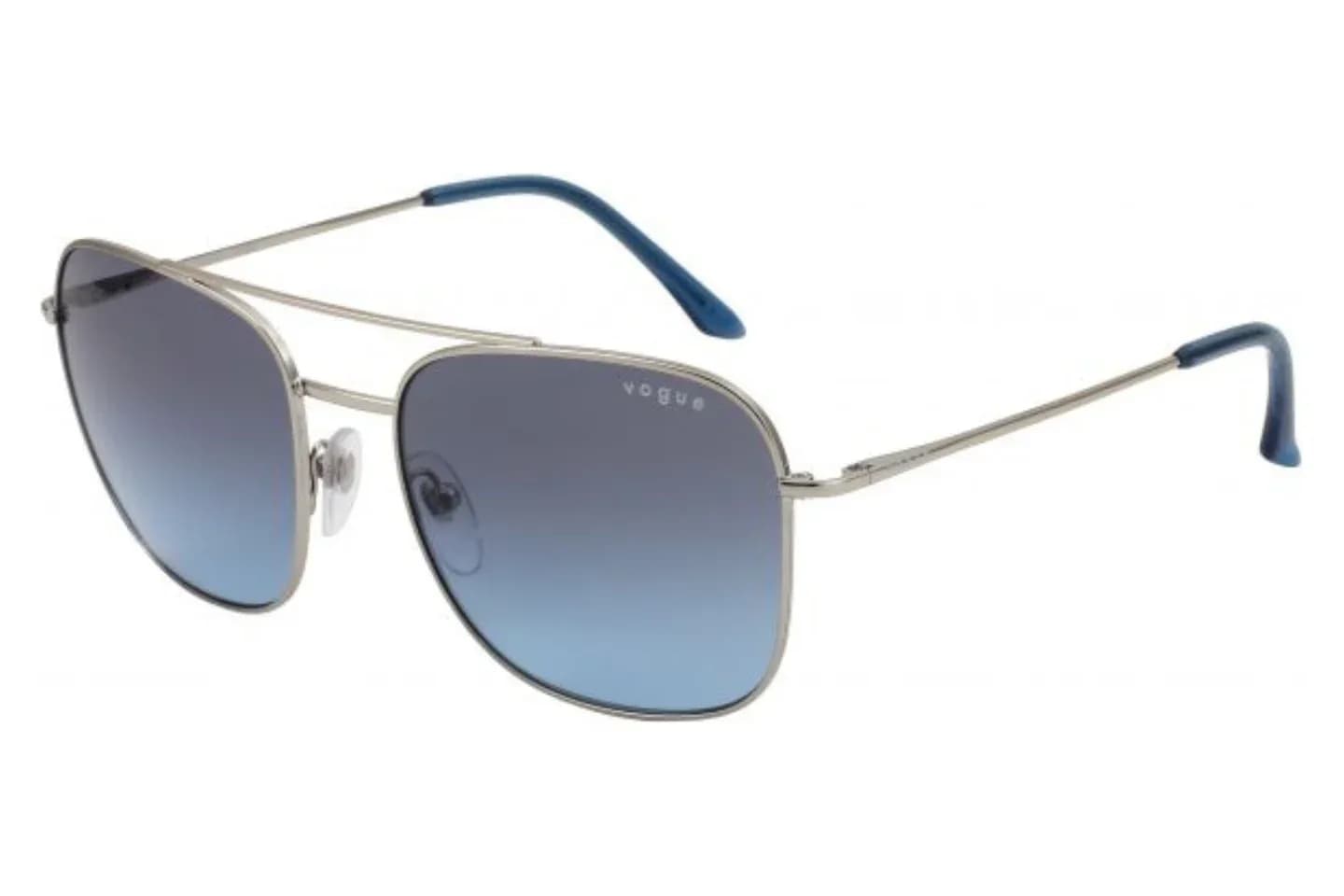 Vogue VO4204SI sunglasses in silver with blue grey gradient lenses (323/V1), front three-quarter view
