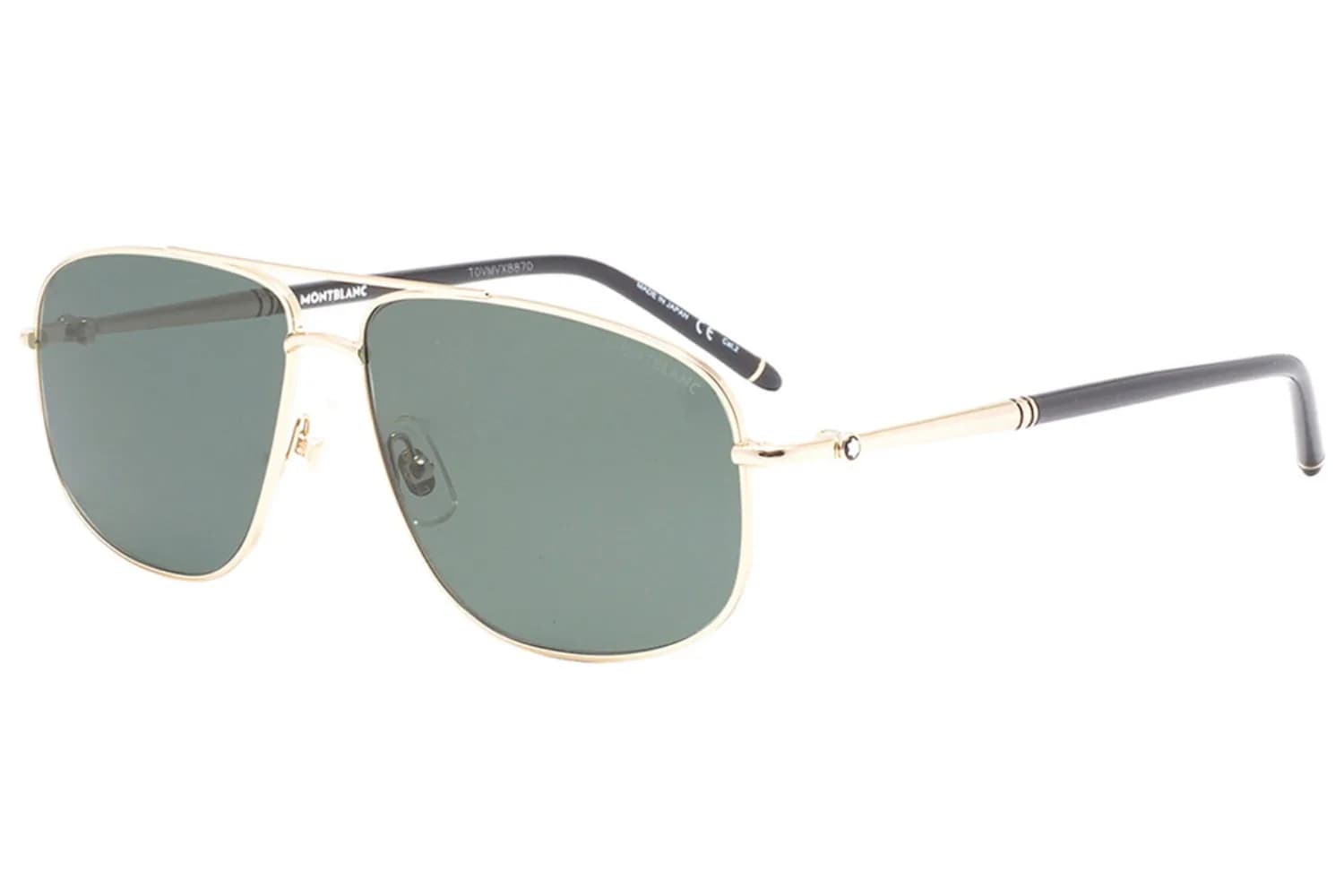 Mont Blanc Sunglasses MB0069S in Gold / Green (002), front three-quarter view