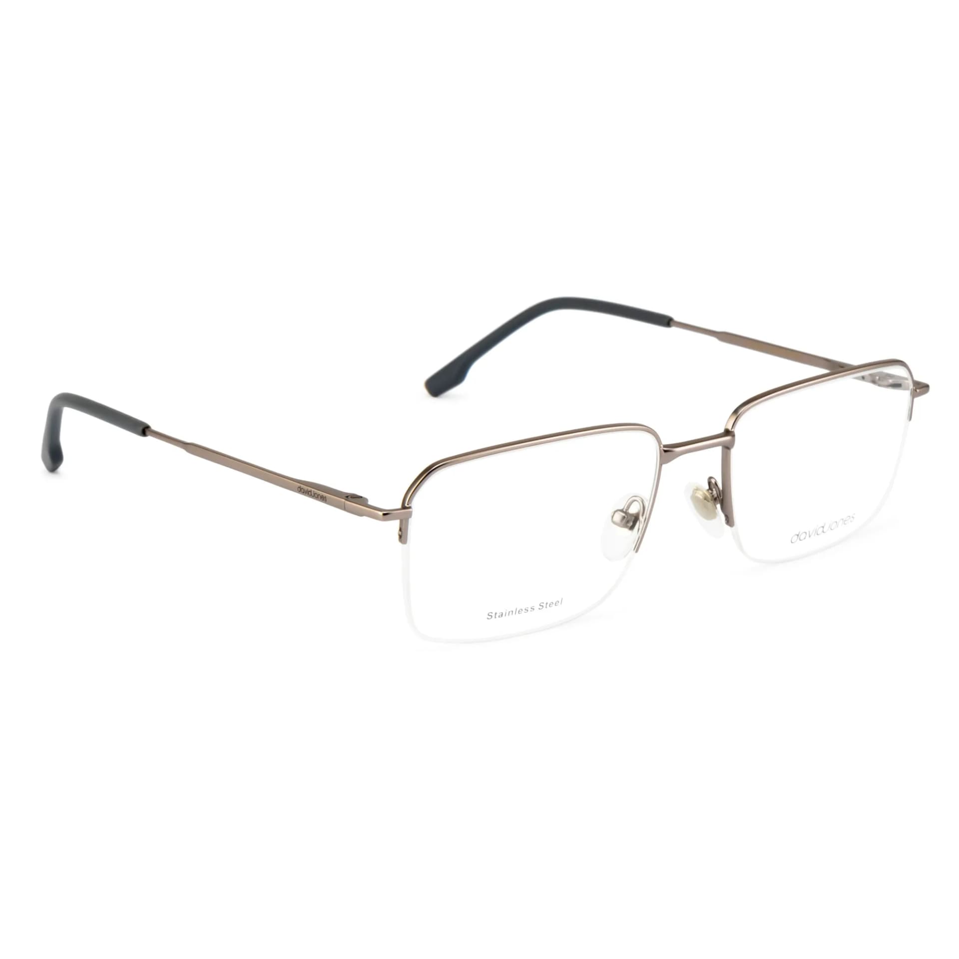 David Jones DJ0463 C1 gunmetal half-rim rectangular eyeglasses, front three-quarter view