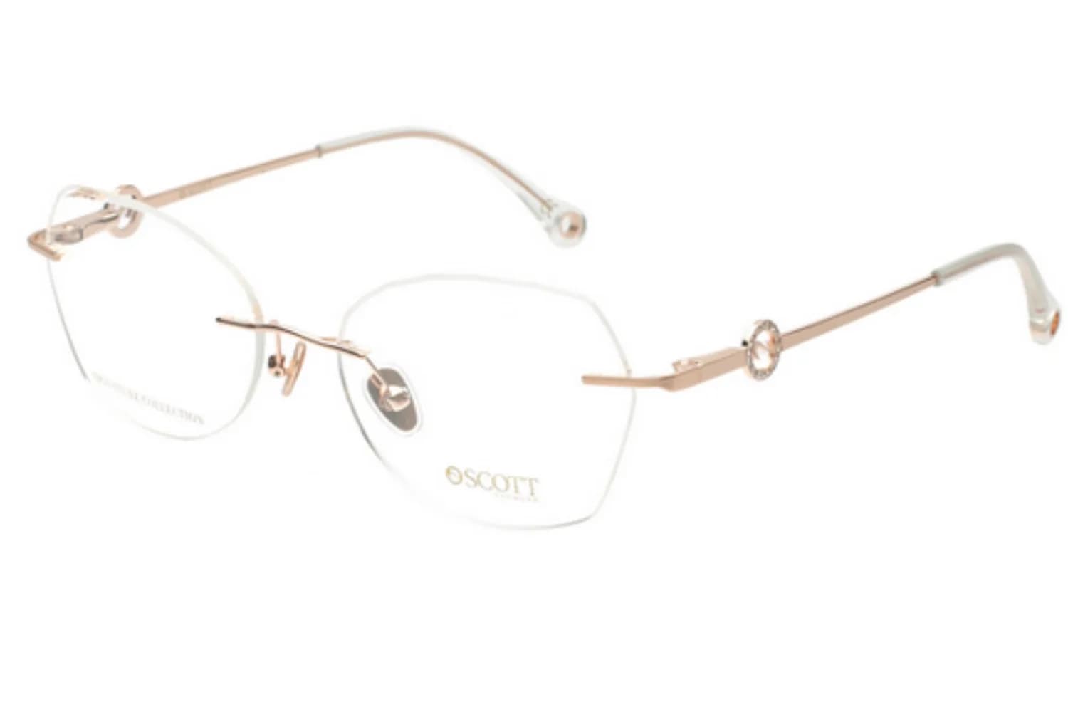 Scott 9045 eyeglasses in Rose Gold (C2), front three-quarter view