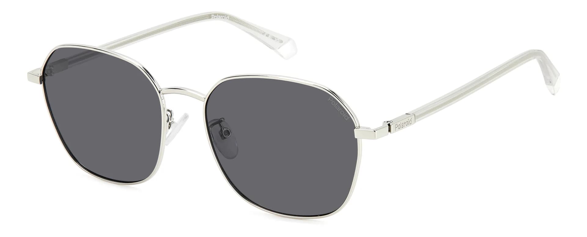 Polaroid PLD 4168/G/S/X sunglasses in Palladium silver with grey polarised lenses (010/M9), front three-quarter view