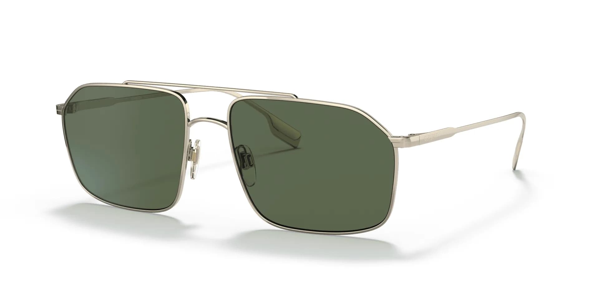 Burberry BE3130 sunglasses in light gold metal with dark green polarized lenses (1009/9A), front three-quarter view