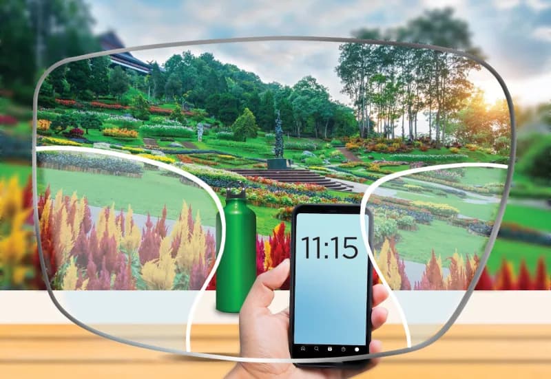 Nova UHD Progressive Blumax Lenses, Nova illustration of the view through a Nova UHD progressive lens with its clear viewing zones outlined
