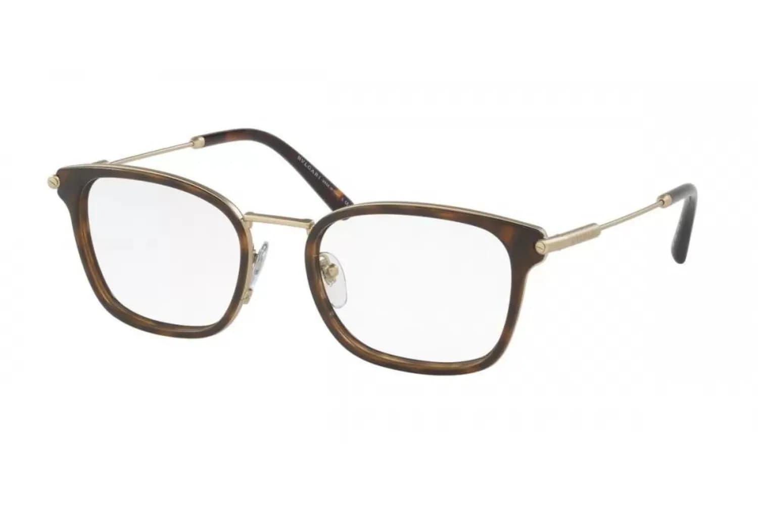Bvlgari Frame 1095 in Matte Pale Gold / Dark Havana (2022), front three-quarter view