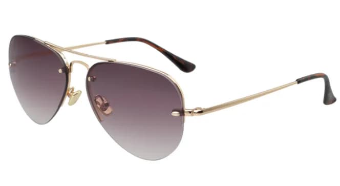 Scott 3225 C3 gold rimless aviator sunglasses with wine-purple gradient lenses and havana temple tips, three-quarter view