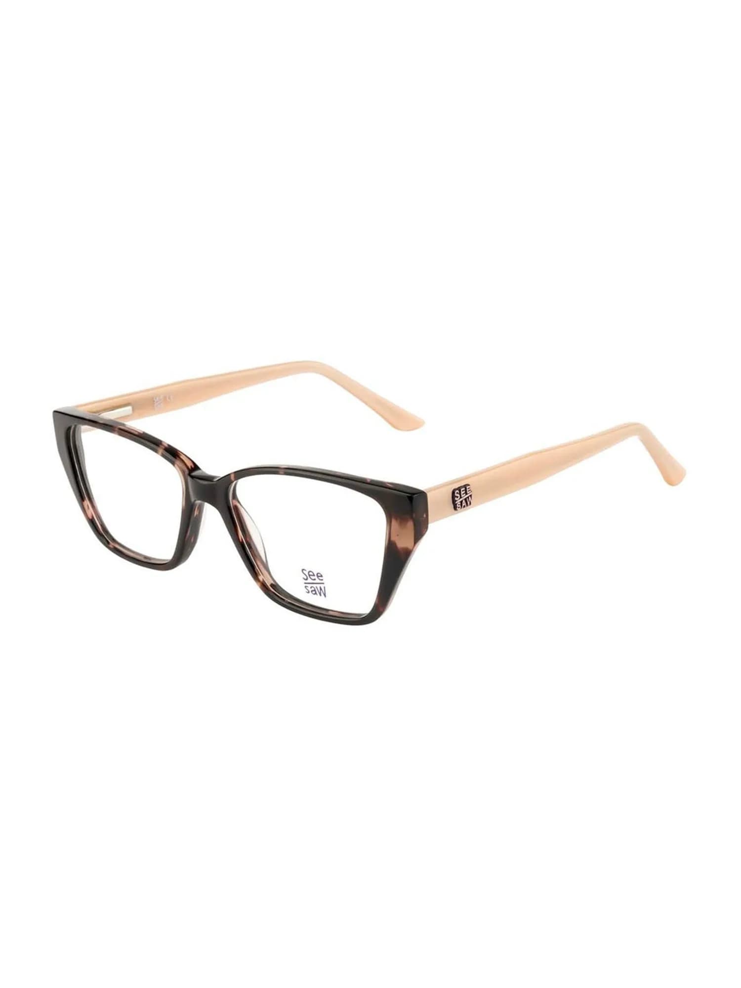 See Saw 1129 kids eyeglasses, havana (demi brown) front with beige temples, three-quarter view