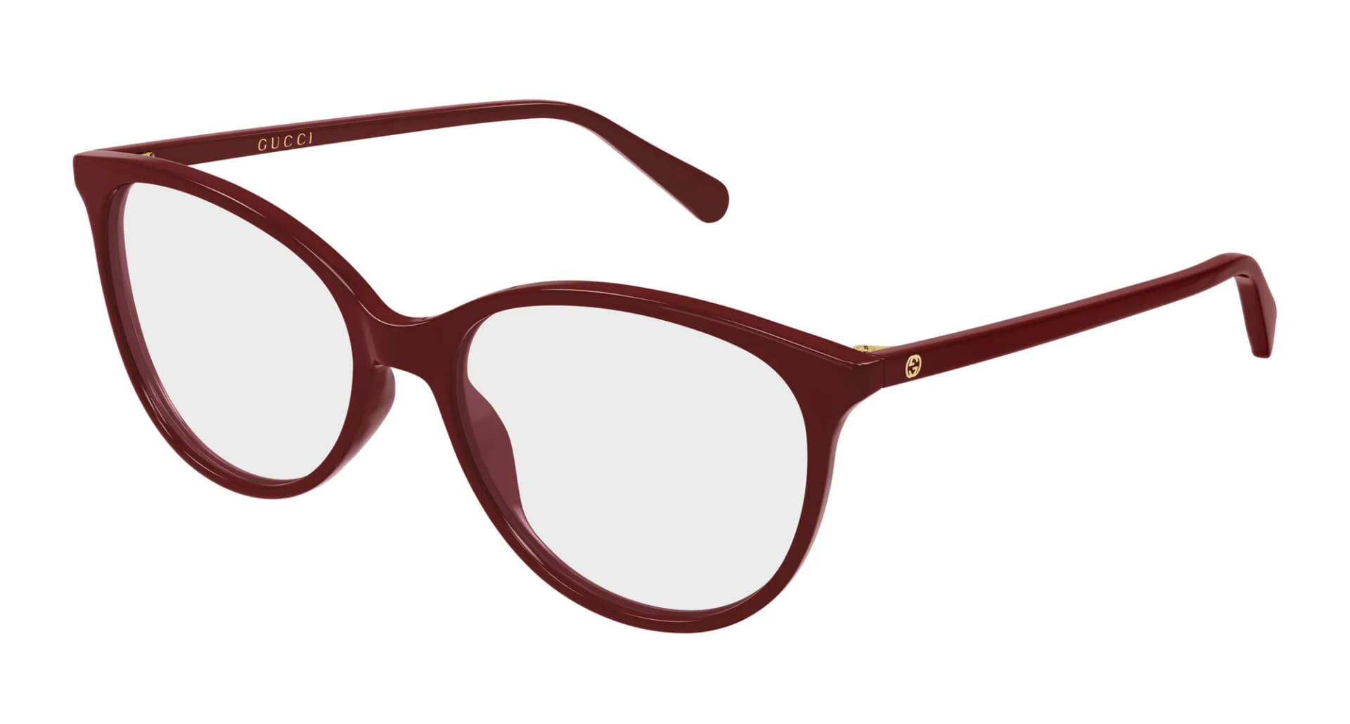 Gucci GG0550O eyeglasses in burgundy (026), front three-quarter view