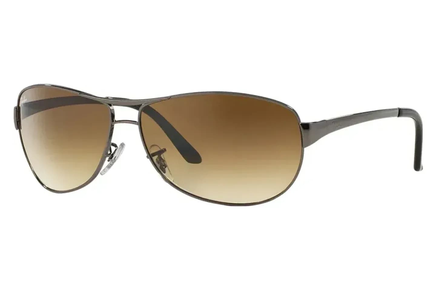 Ray-Ban RB3342I Warrior sunglasses in gunmetal with brown gradient lenses, front three-quarter view