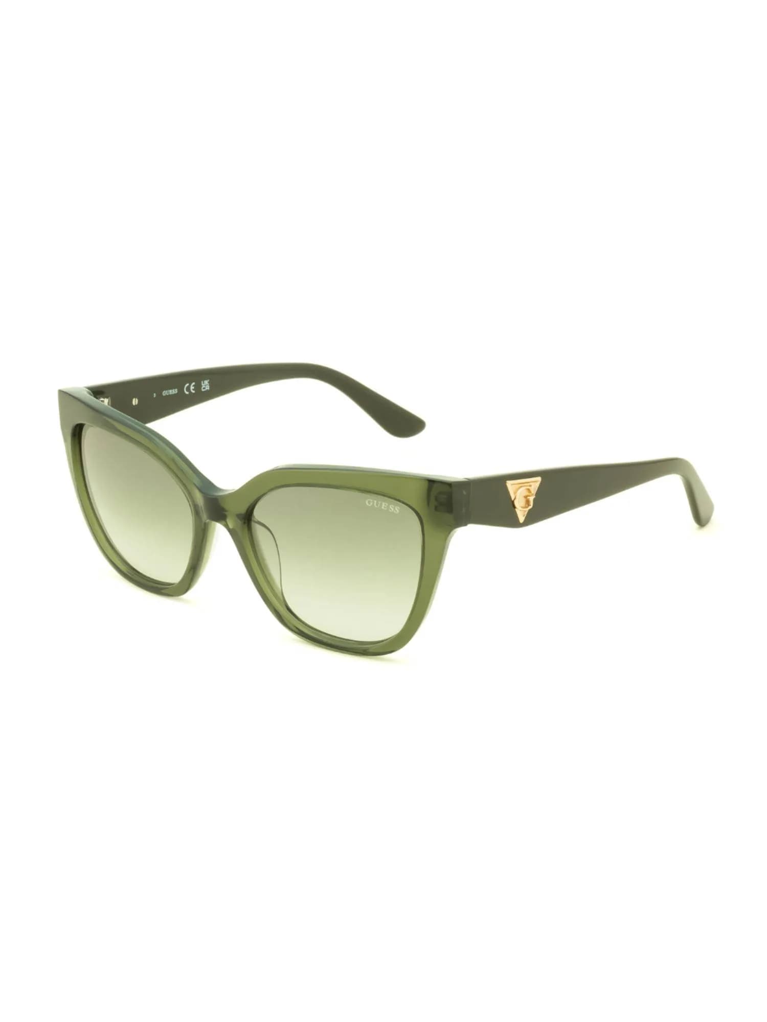 Guess GU00320 cat-eye sunglasses in translucent green with green gradient lenses (96P), front three-quarter view