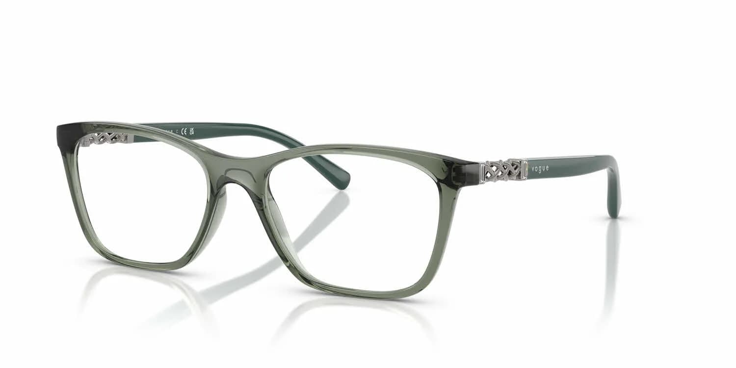 Vogue VO5632B eyeglasses in transparent mallard green (3086), front three-quarter view