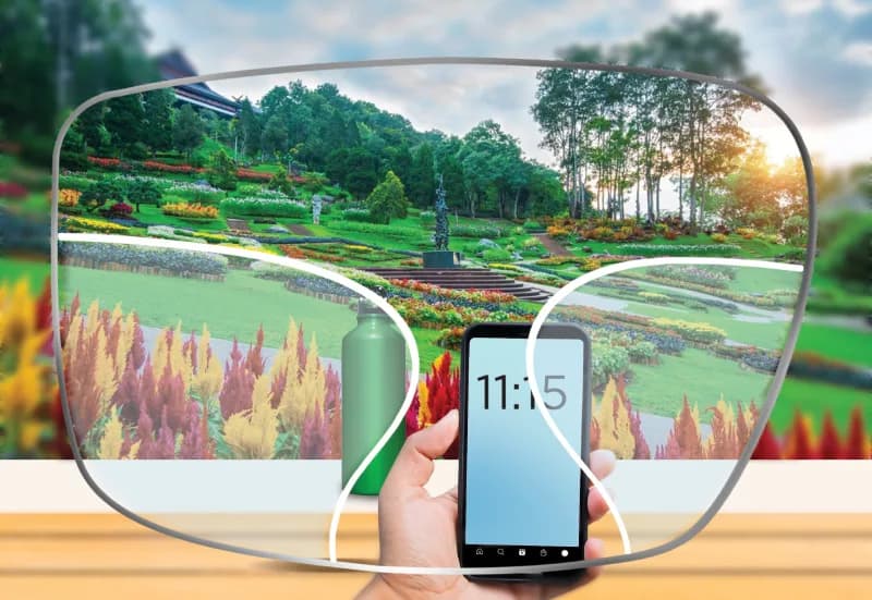 Nova Trendfree 2.0 Progressive Clear Lenses, Nova illustration of the view through a Nova Trendfree 2.0 progressive lens with its clear viewing zones outlined