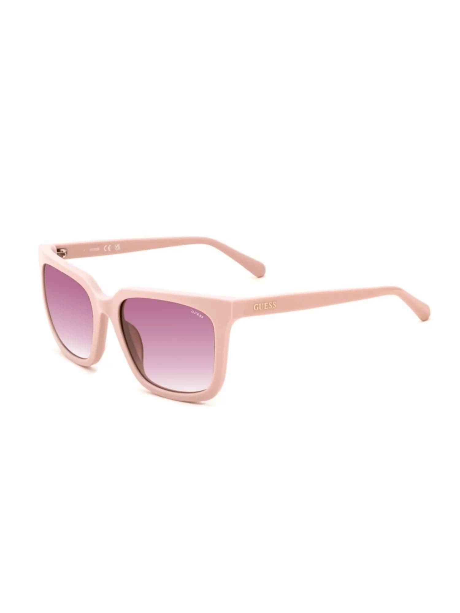Guess GU00338 72T pink square sunglasses with purple gradient lenses, front three-quarter view