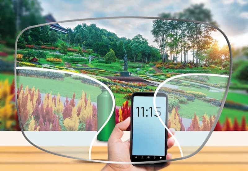 Nova Plus 3.0 Progressive Transitions Gen S Lenses, Nova illustration of the view through a Nova Plus 3.0 progressive lens with its clear viewing zones outlined