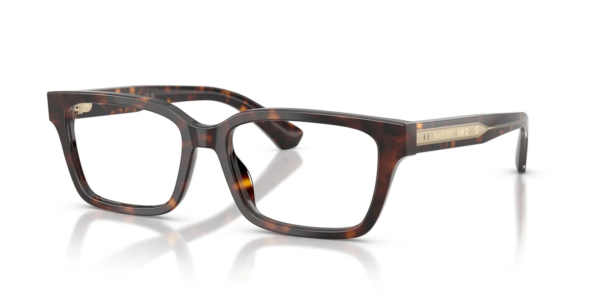 Burberry BE2453 eyeglasses in Dark Havana (4205), angled three-quarter view showing the gold Burberry temple plaque